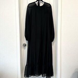 Ladies dressy black Swiss dot maxi